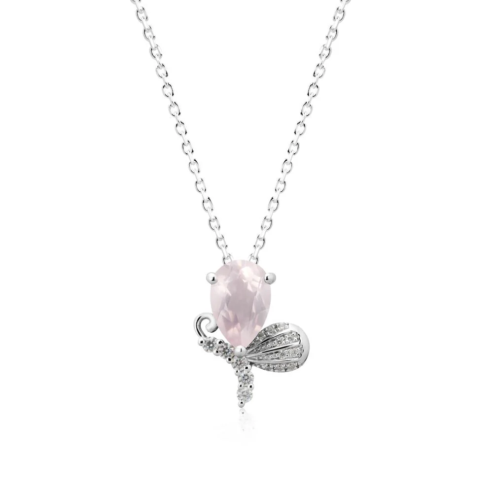 Pear Shaped Rose Quartz Butterfly Necklace - Image 6