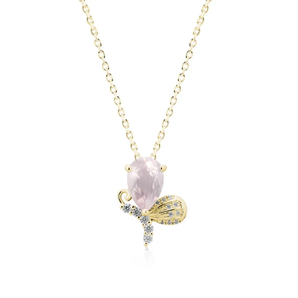 Pear Shaped Rose Quartz Butterfly Necklace - Image 7