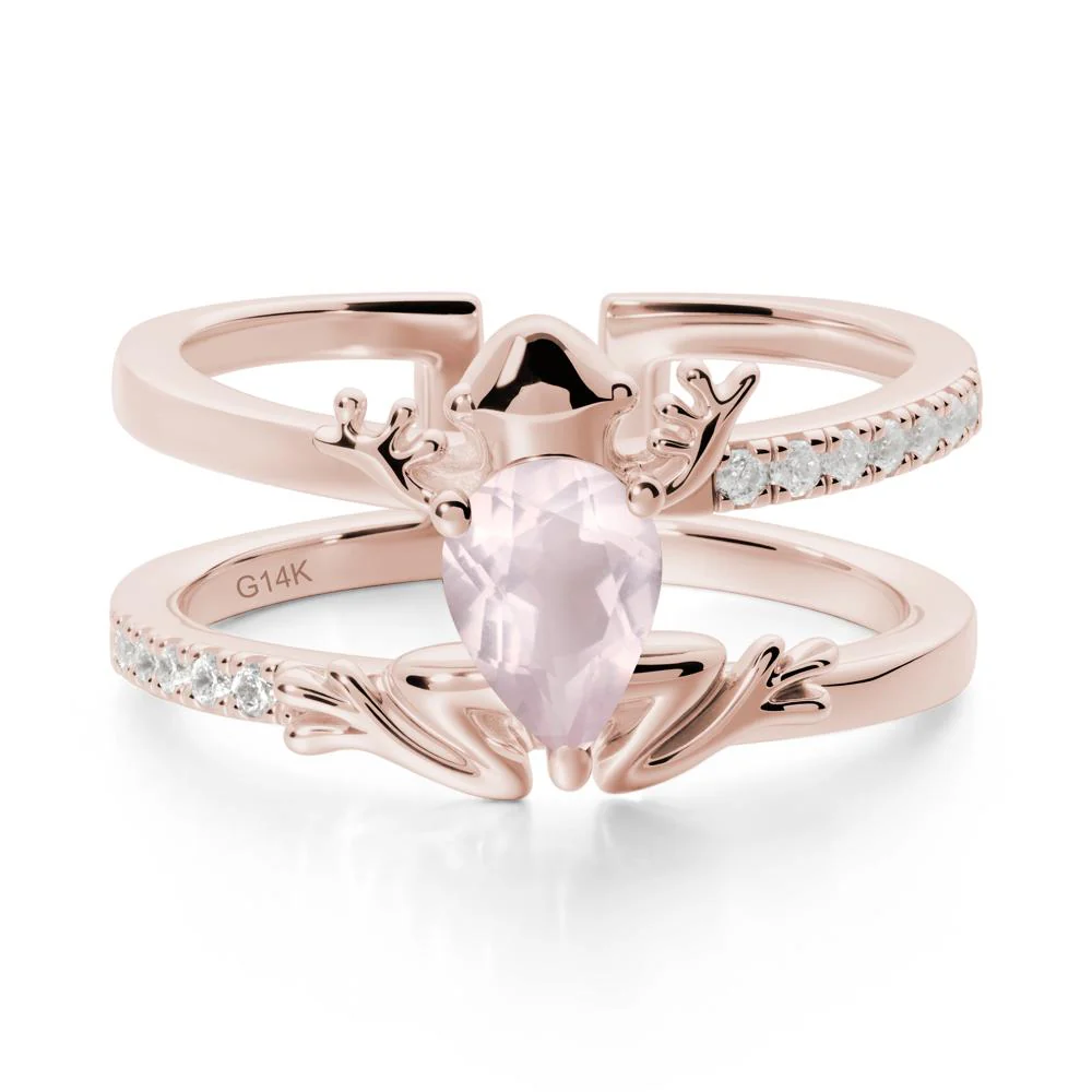 Pear Shaped Rose Quartz Frog Open Ring - Image 2