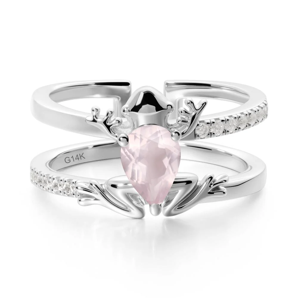 Pear Shaped Rose Quartz Frog Open Ring - Image 3