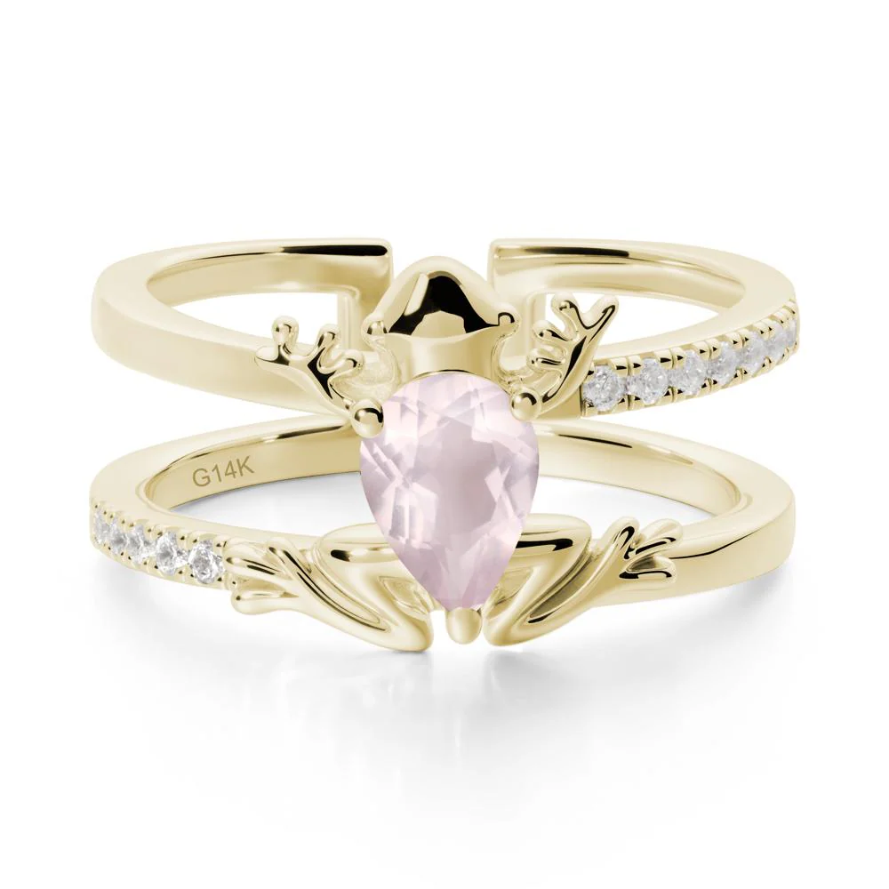Pear Shaped Rose Quartz Frog Open Ring - Image 4