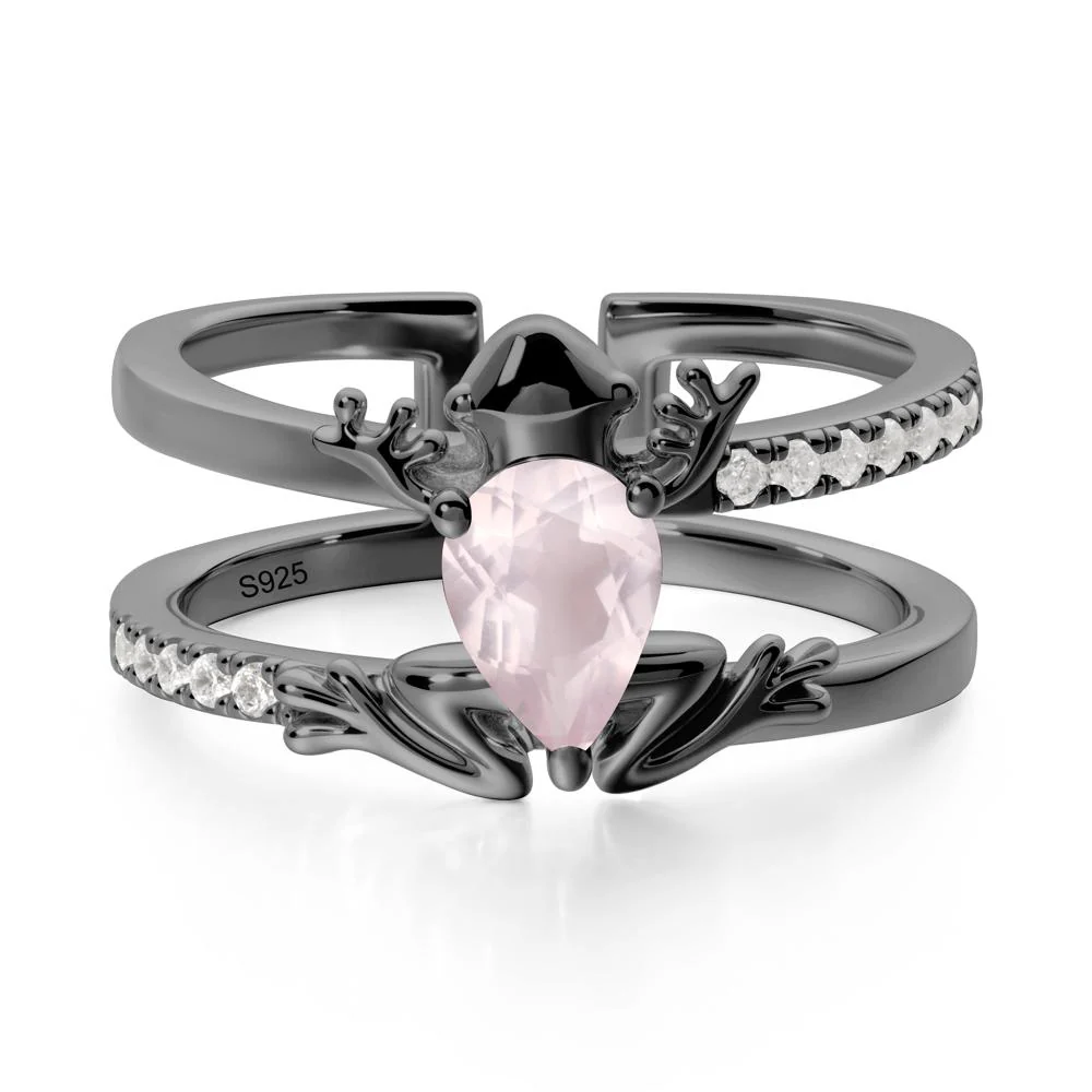 Pear Shaped Rose Quartz Frog Open Ring - Image 8