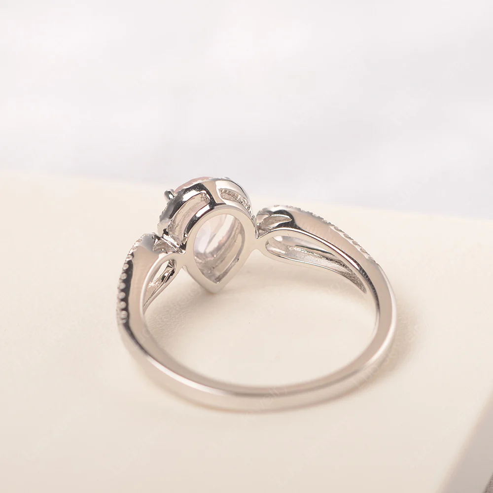 Pear Shaped Rose Quartz Halo Engagement Ring - Image 3