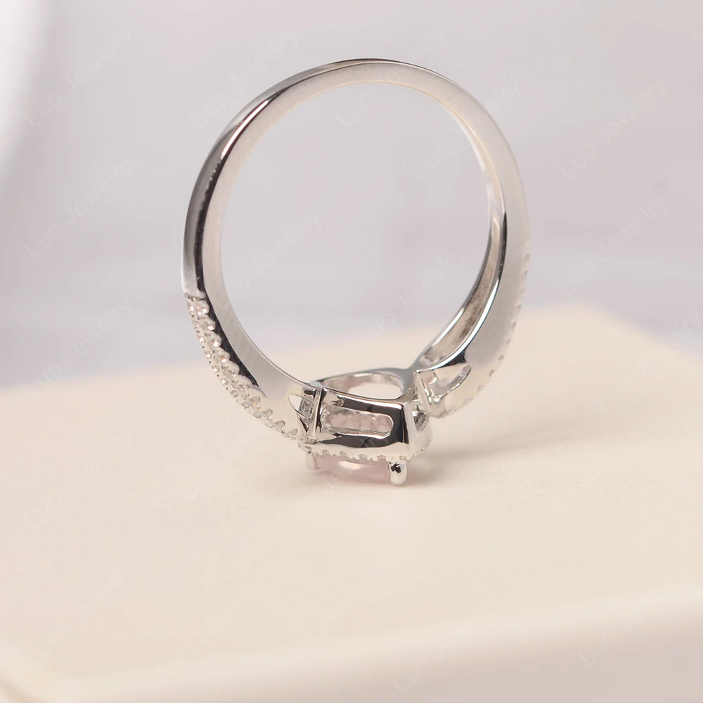 Pear Shaped Rose Quartz Halo Engagement Ring - Image 4
