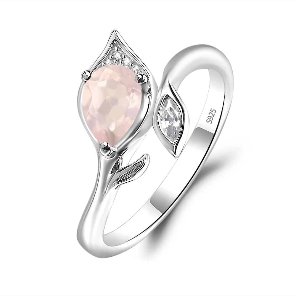 Nature Inspired Rose Quartz Leaf Ring