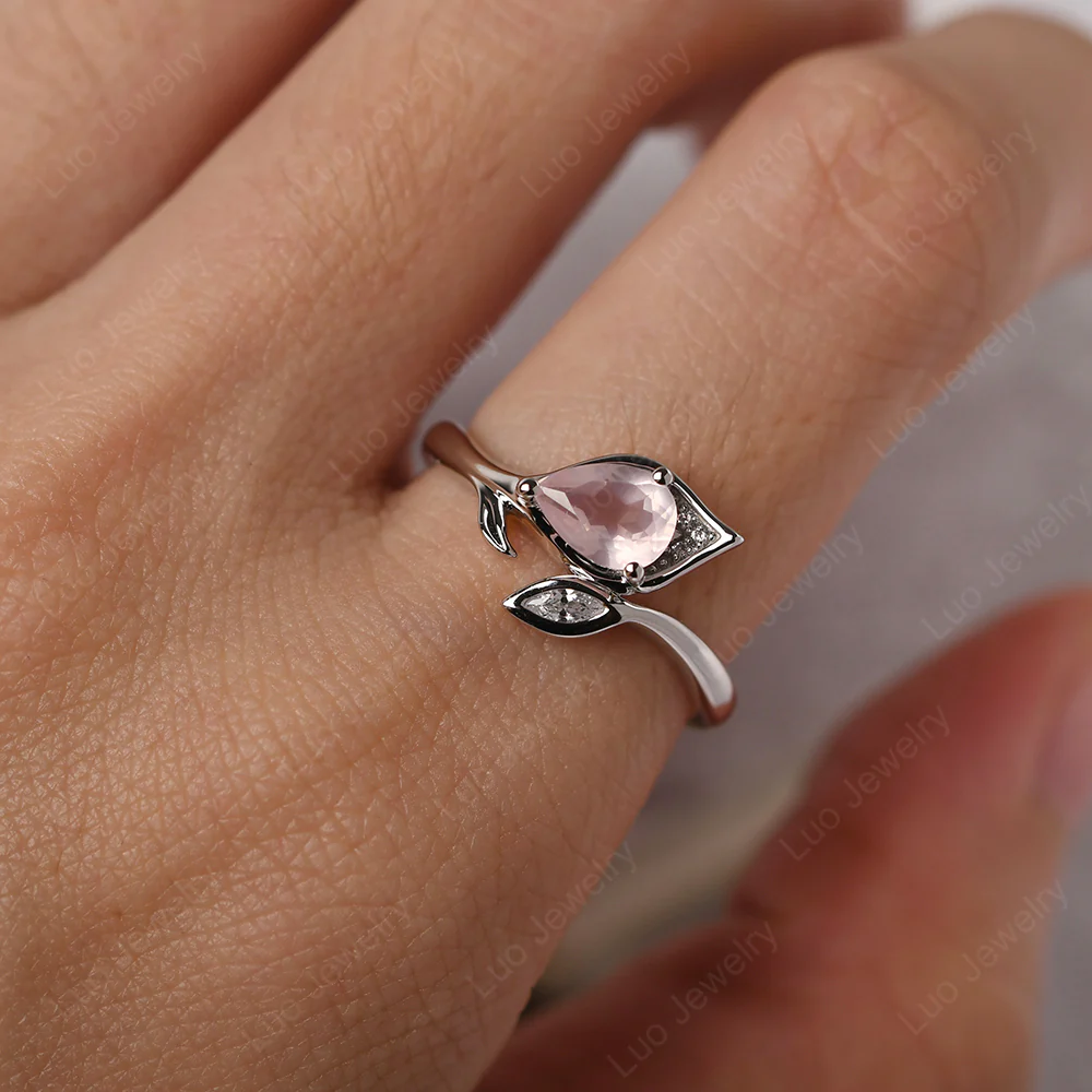 Nature Inspired Rose Quartz Leaf Ring - Image 6