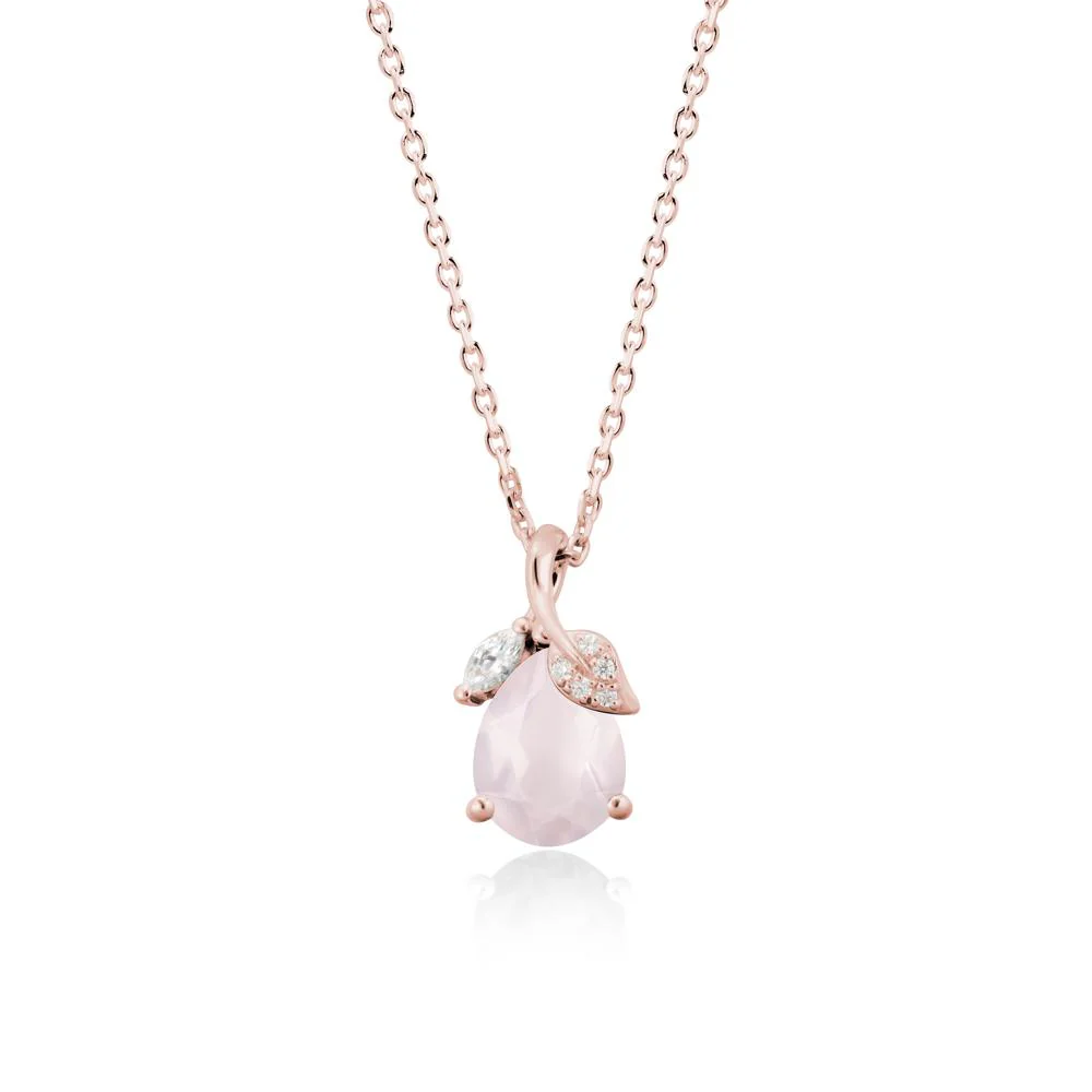 Pear Shaped Rose Quartz Leaf Pendant Necklace - Image 4