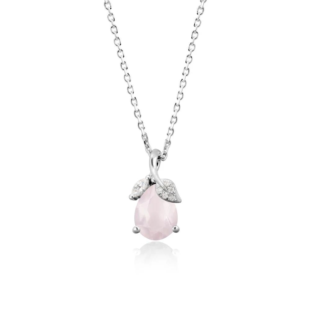 Pear Shaped Rose Quartz Leaf Pendant Necklace - Image 5