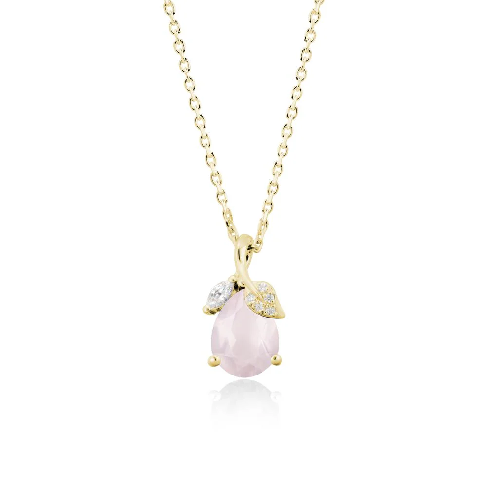Pear Shaped Rose Quartz Leaf Pendant Necklace - Image 6