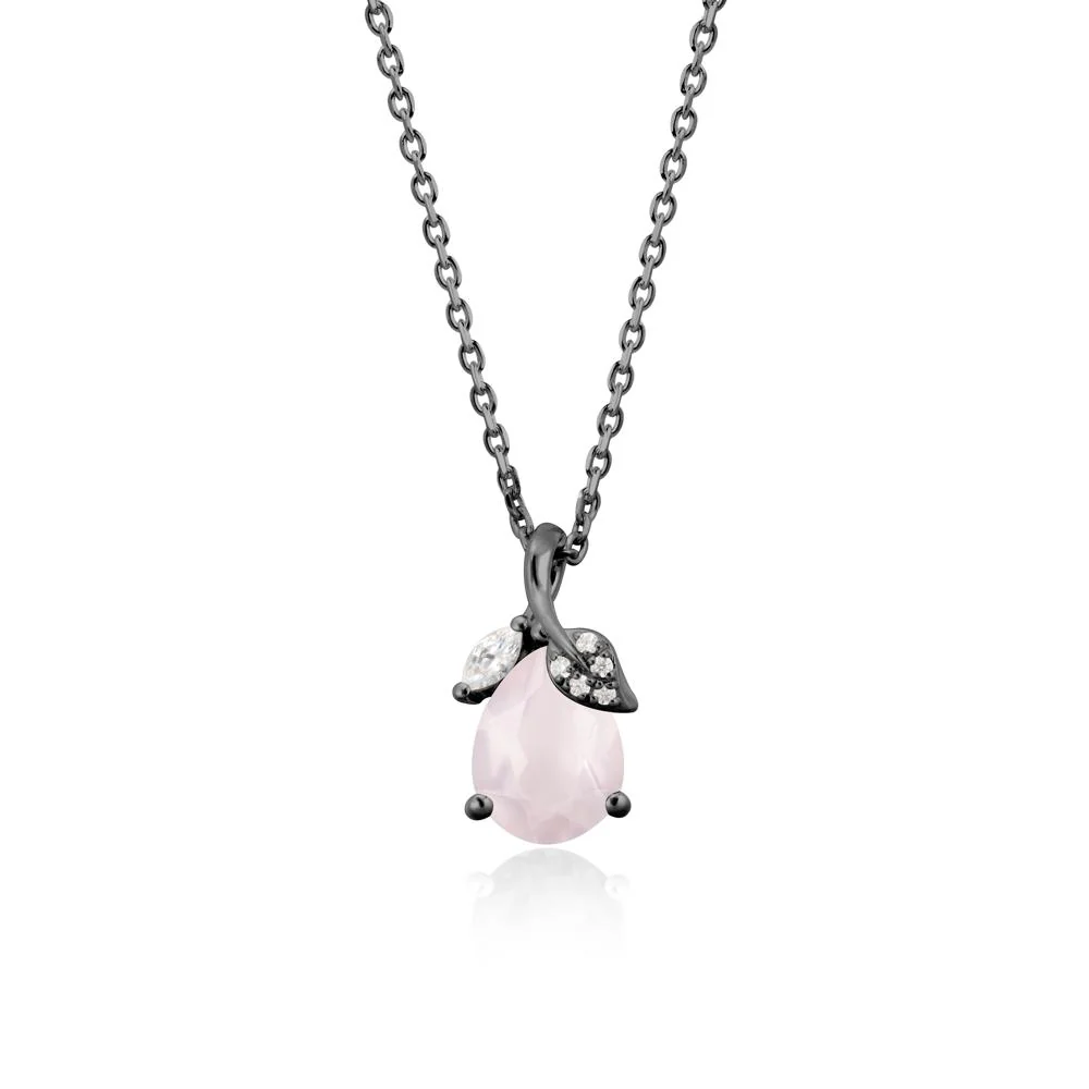 Pear Shaped Rose Quartz Leaf Pendant Necklace - Image 7
