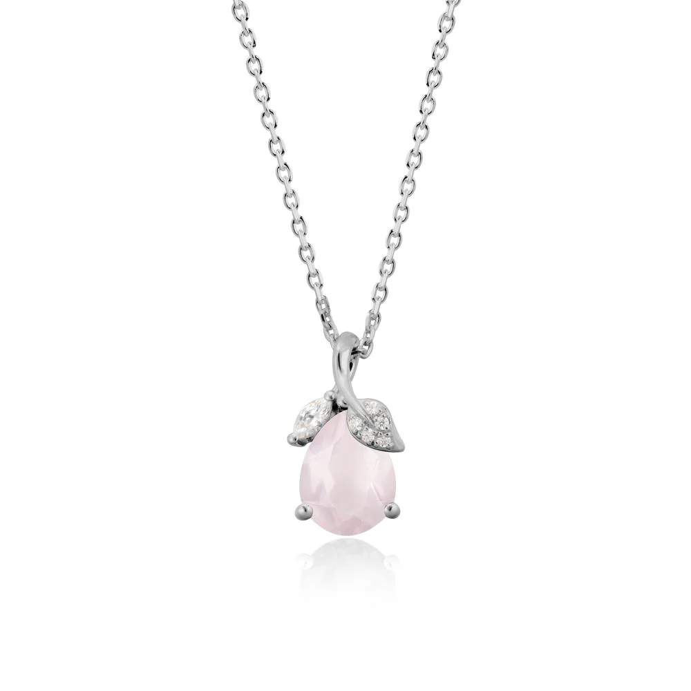 Pear Shaped Rose Quartz Leaf Pendant Necklace - Image 8