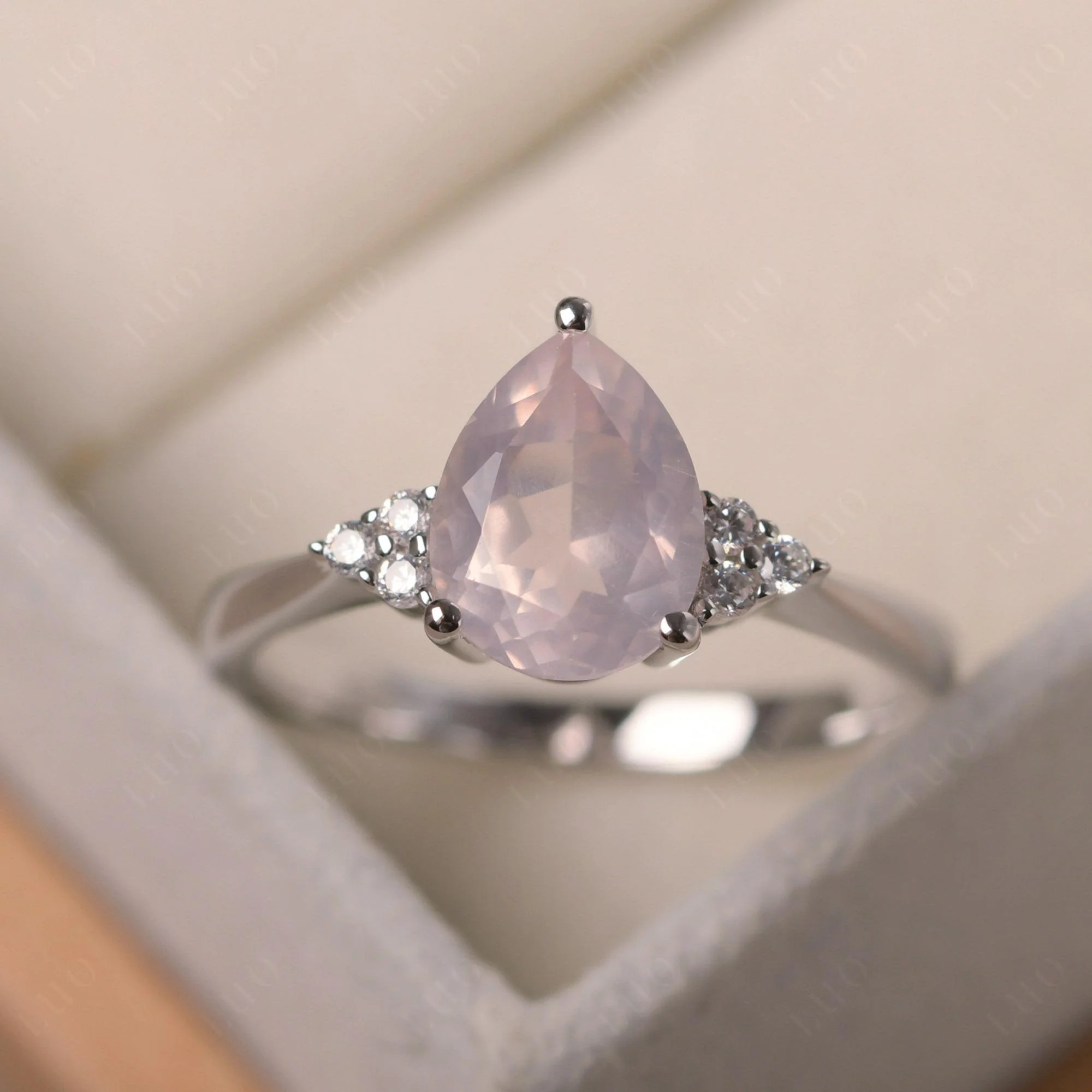 Pear Shaped Rose Quartz Promise Ring