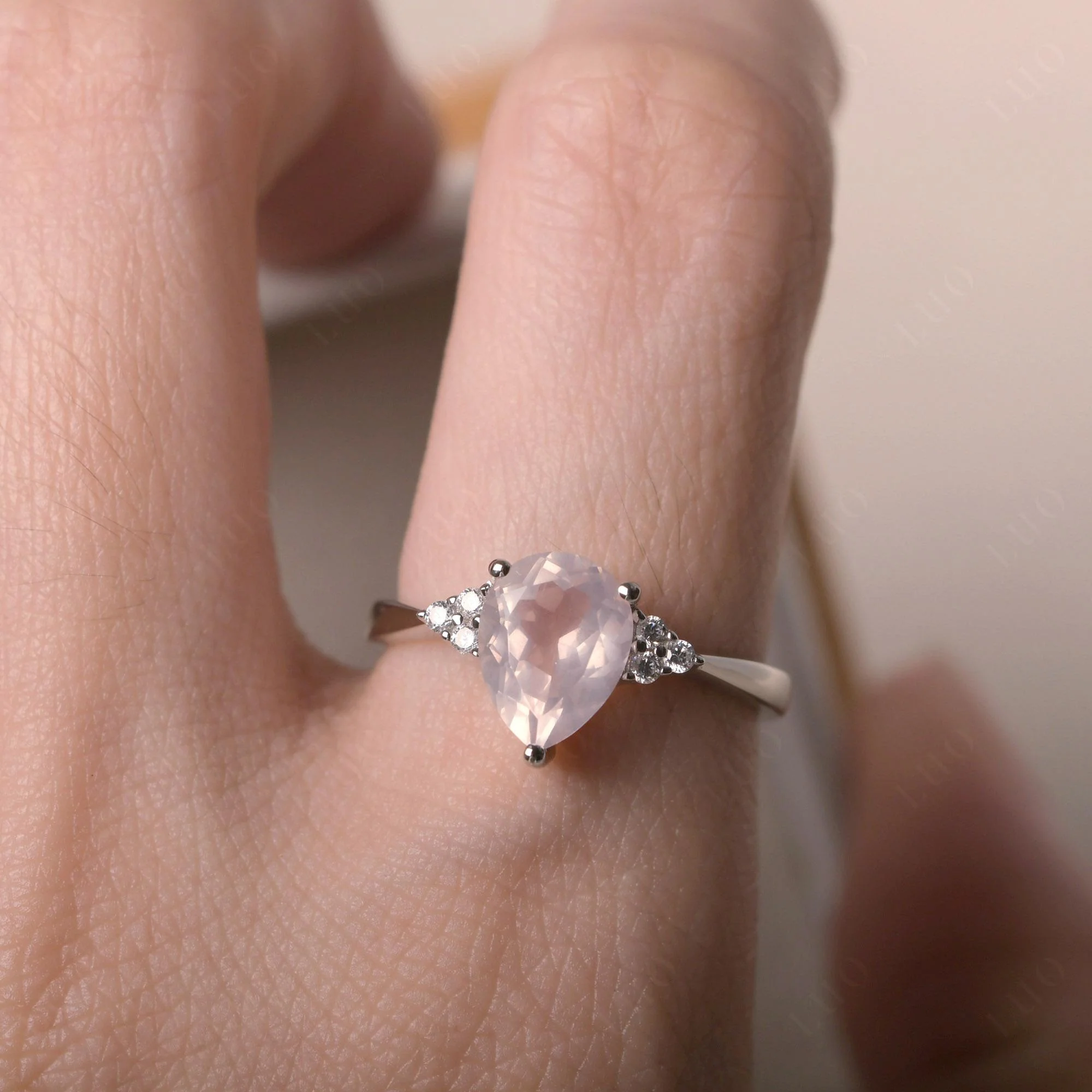Pear Shaped Rose Quartz Promise Ring - Image 6