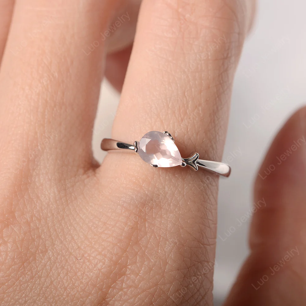 Pear Shaped Rose Quartz Fish Ring - Image 3