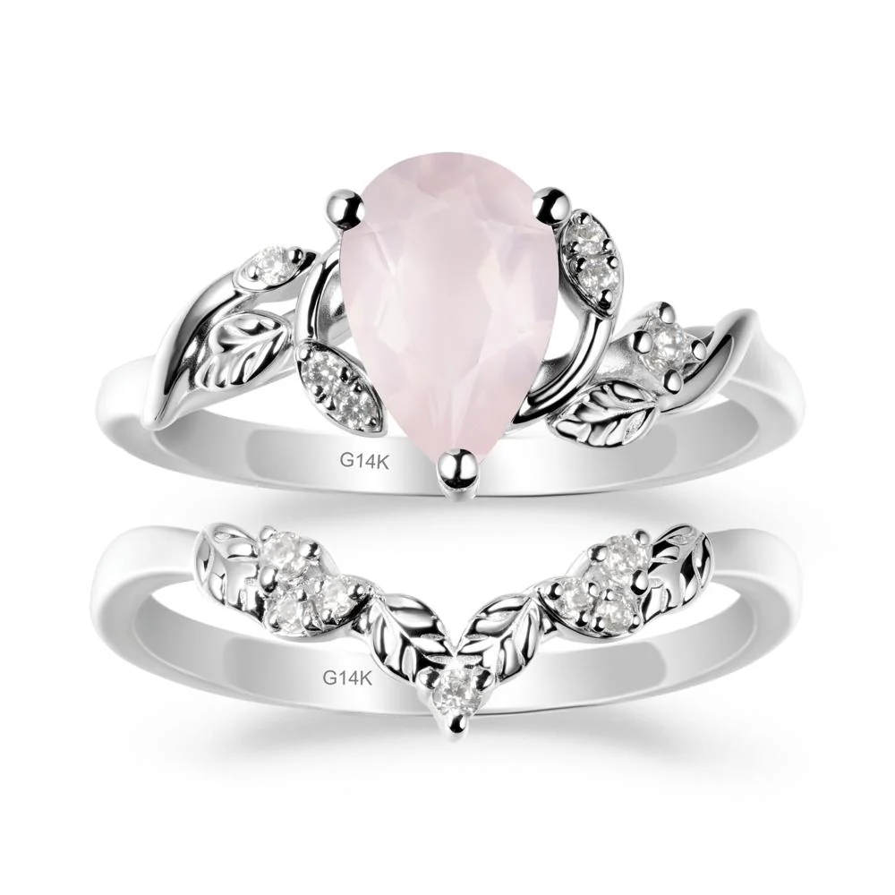 Pear-Shaped Rose Quartz Ring Set with Leaf - Image 2