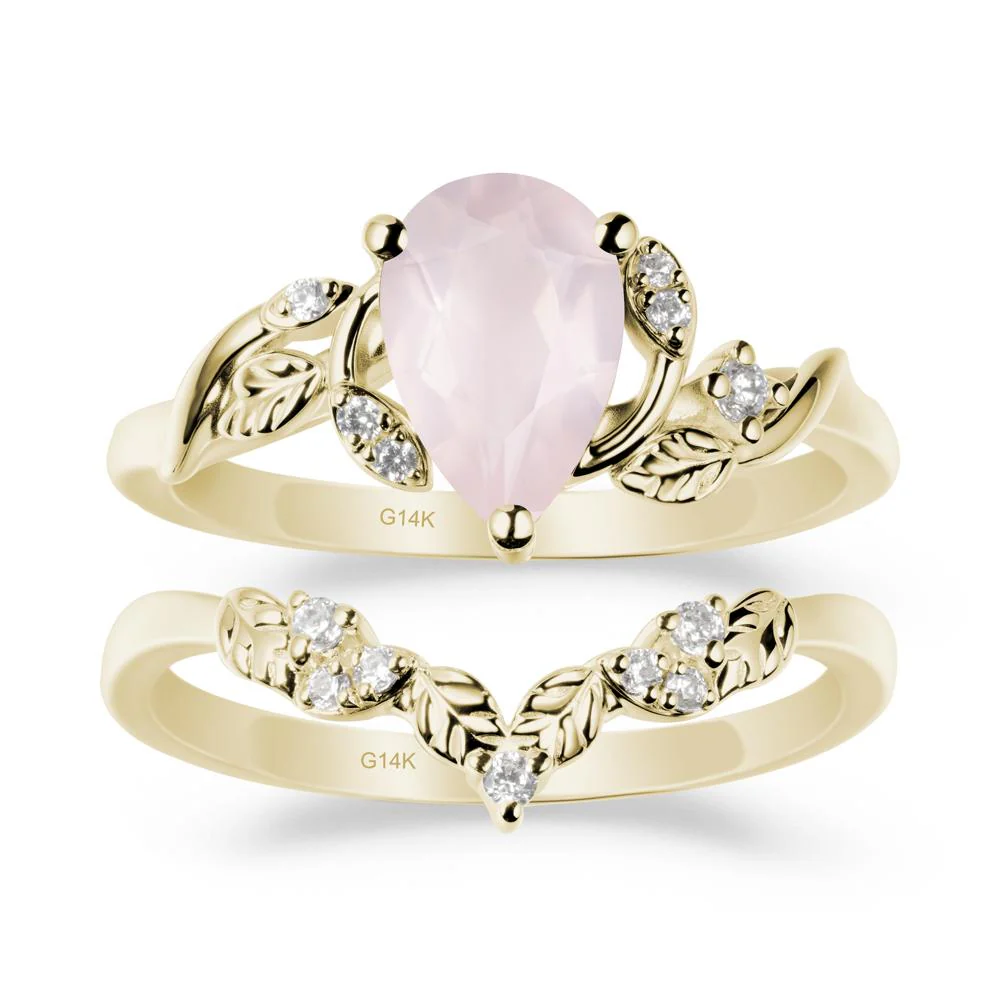 Pear-Shaped Rose Quartz Ring Set with Leaf - Image 3