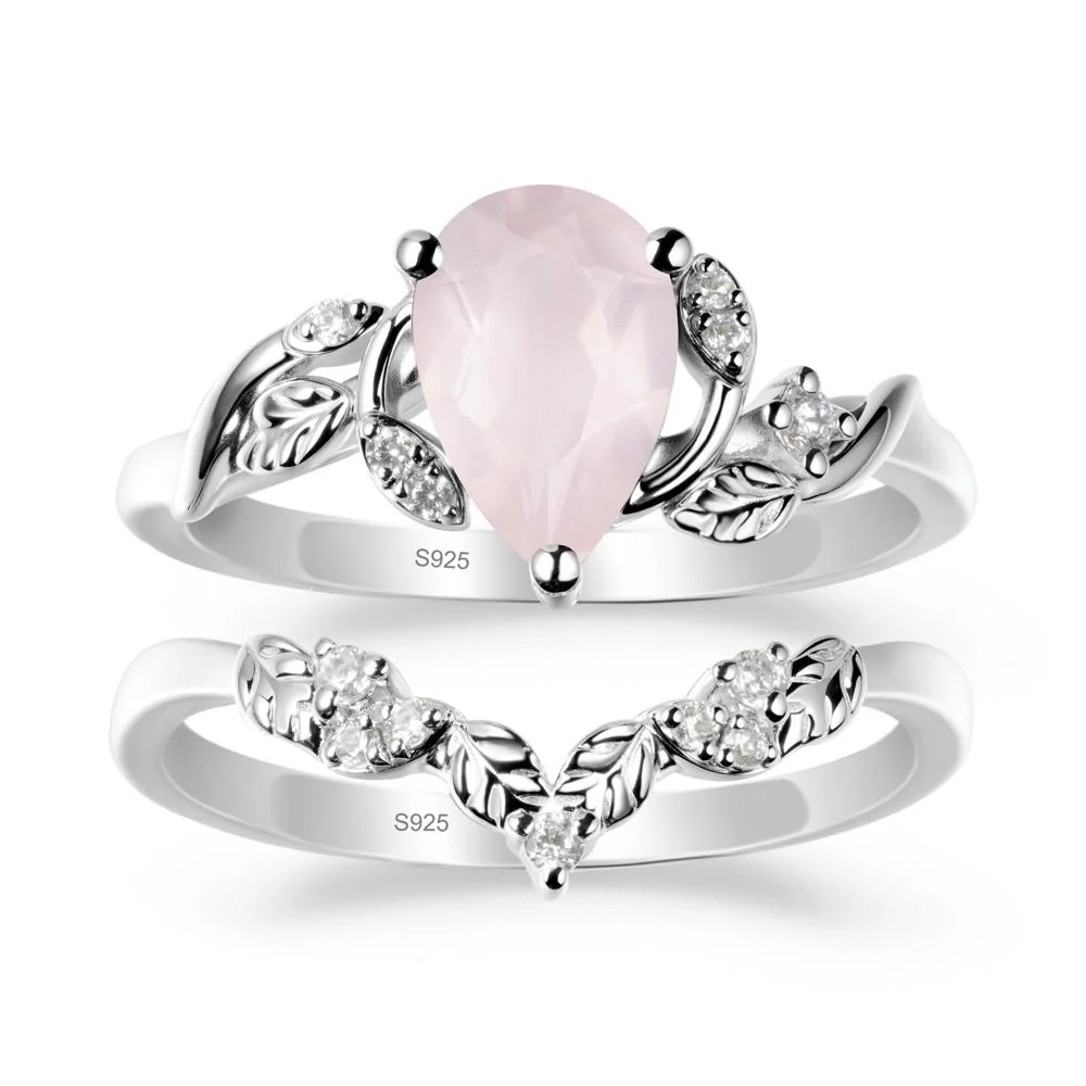 Pear-Shaped Rose Quartz Ring Set with Leaf - Image 9