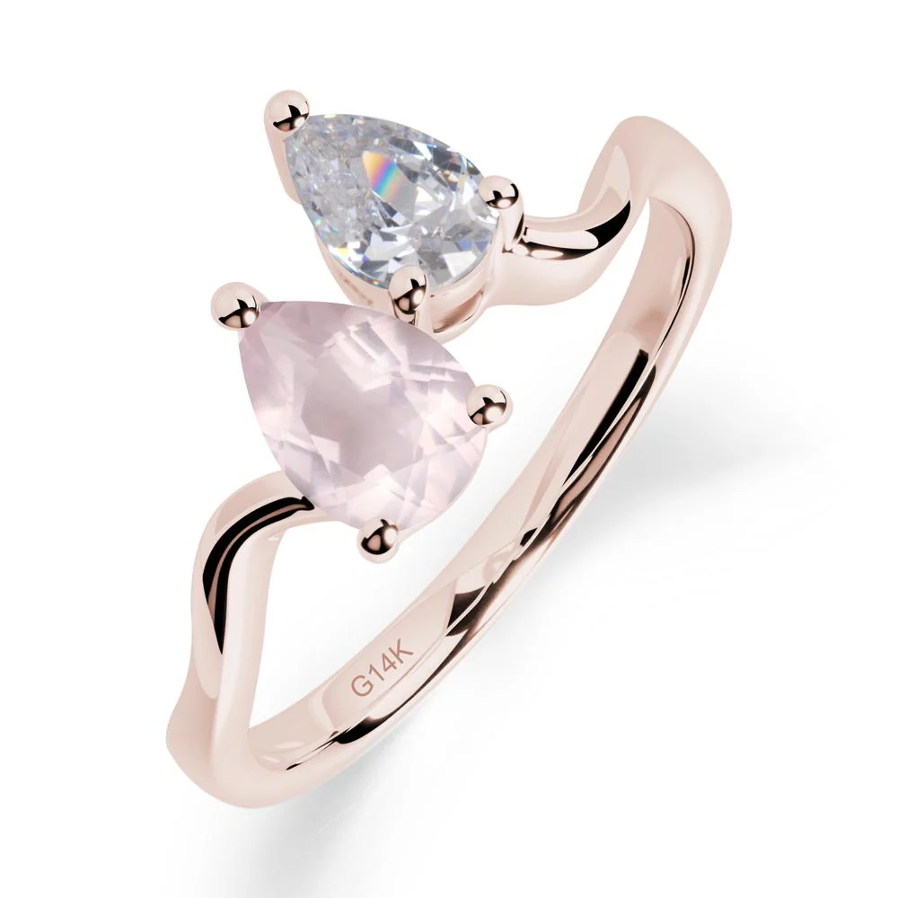 Pear Shaped Rose Quartz Toi Et Moi Ring
