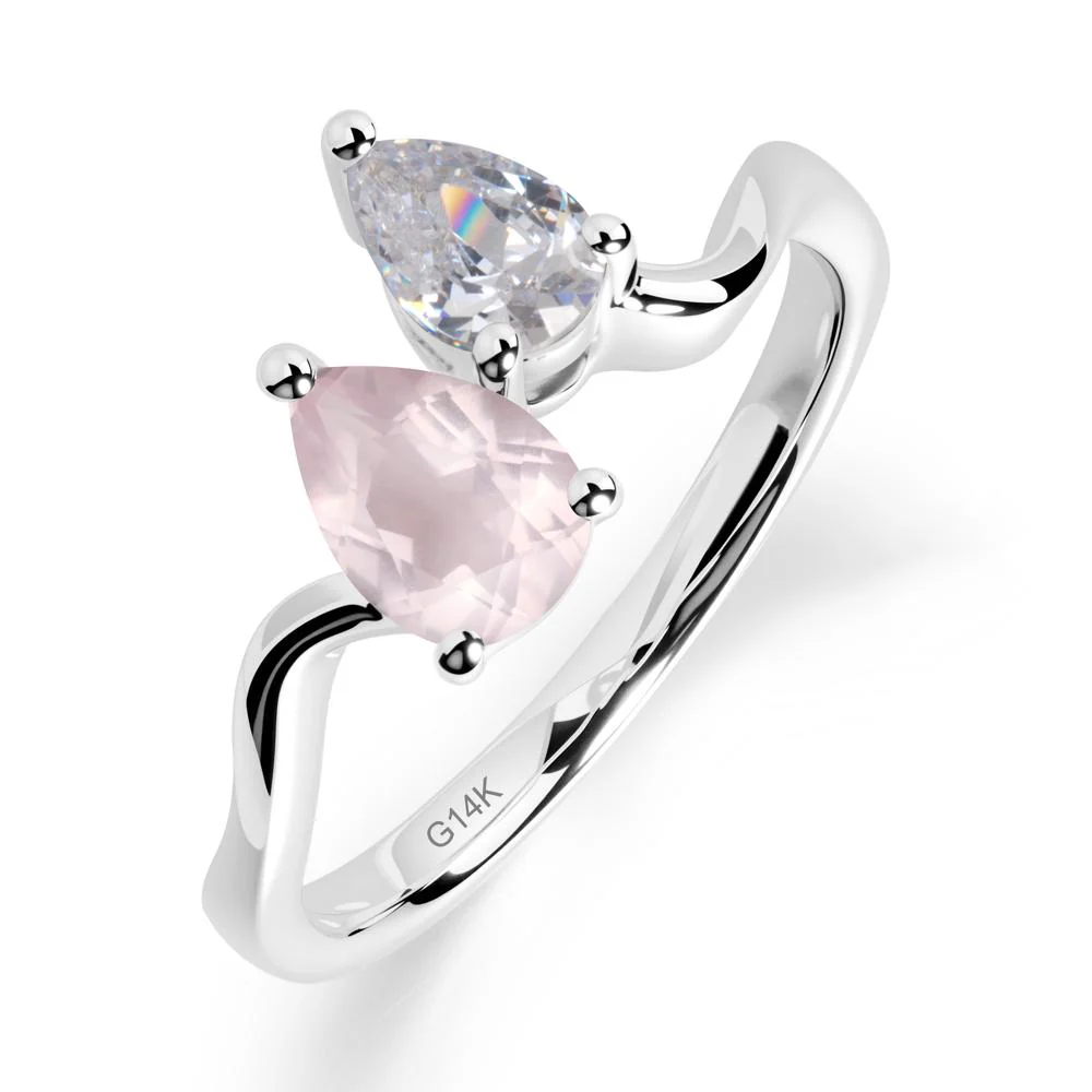 Pear Shaped Rose Quartz Toi Et Moi Ring - Image 6