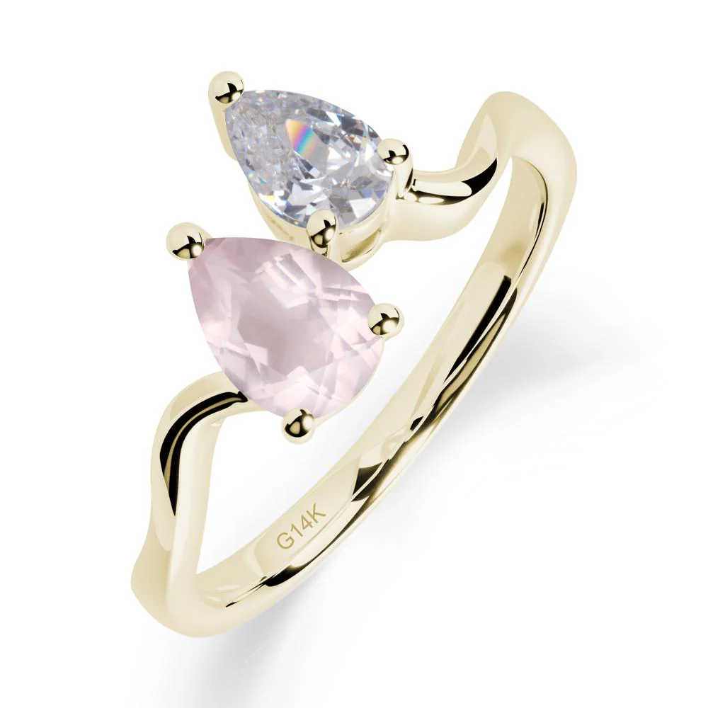 Pear Shaped Rose Quartz Toi Et Moi Ring - Image 8