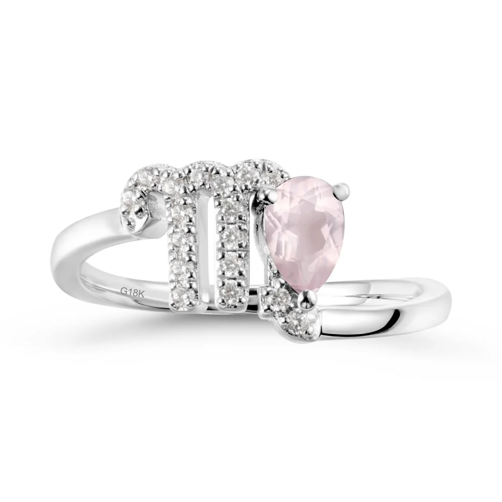 Pear Shaped Rose Quartz Virgo Zodiac Bypass Ring - Image 6