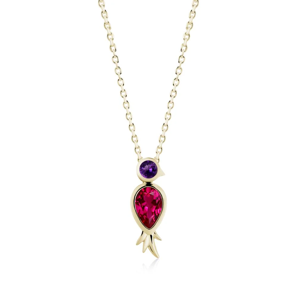 Pear Shaped Ruby and Amethyst Bird Pendant Neckalce - Image 6
