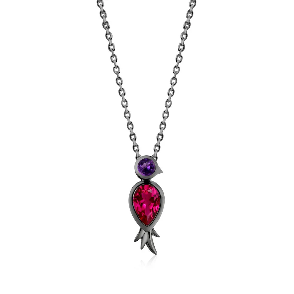 Pear Shaped Ruby and Amethyst Bird Pendant Neckalce - Image 7