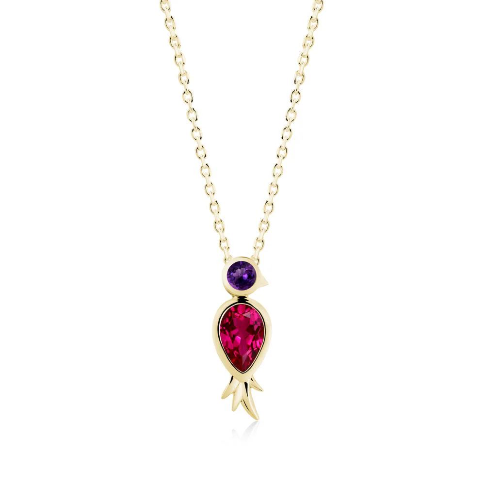 Pear Shaped Ruby and Amethyst Bird Pendant Neckalce - Image 9