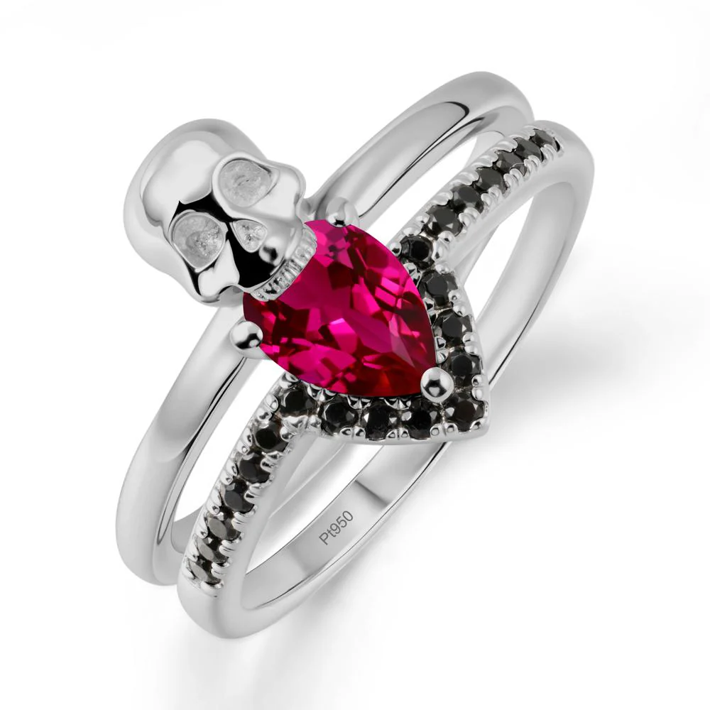 Pear Shaped Ruby and Black Spinel Halloween Ring