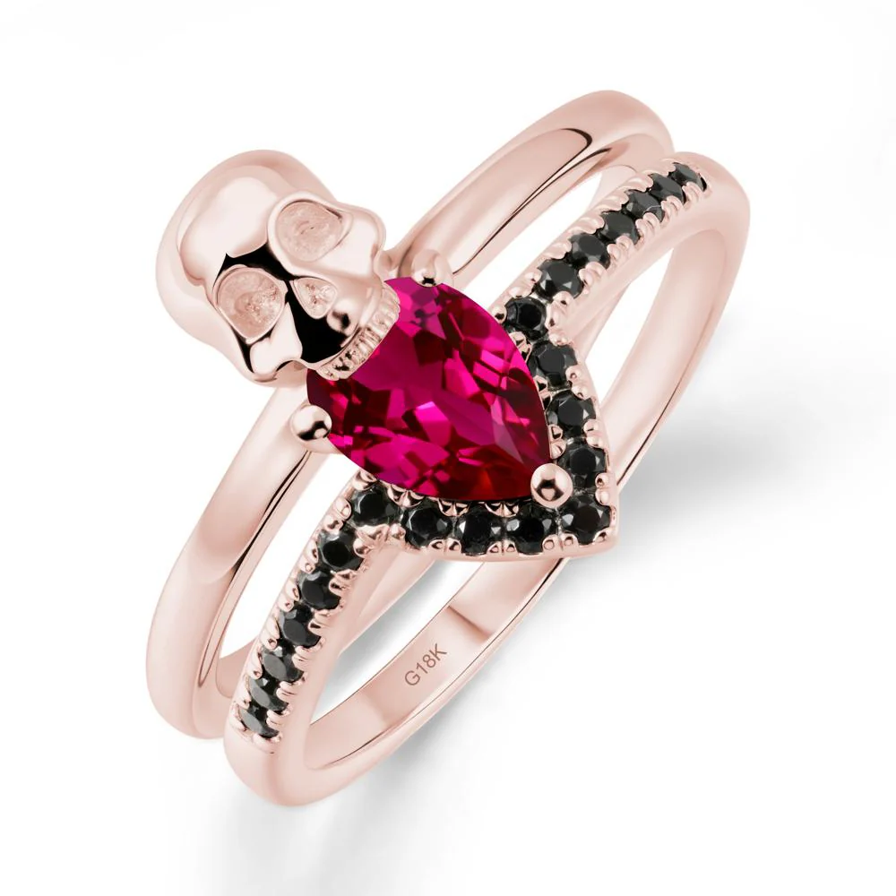 Pear Shaped Ruby and Black Spinel Halloween Ring - Image 5