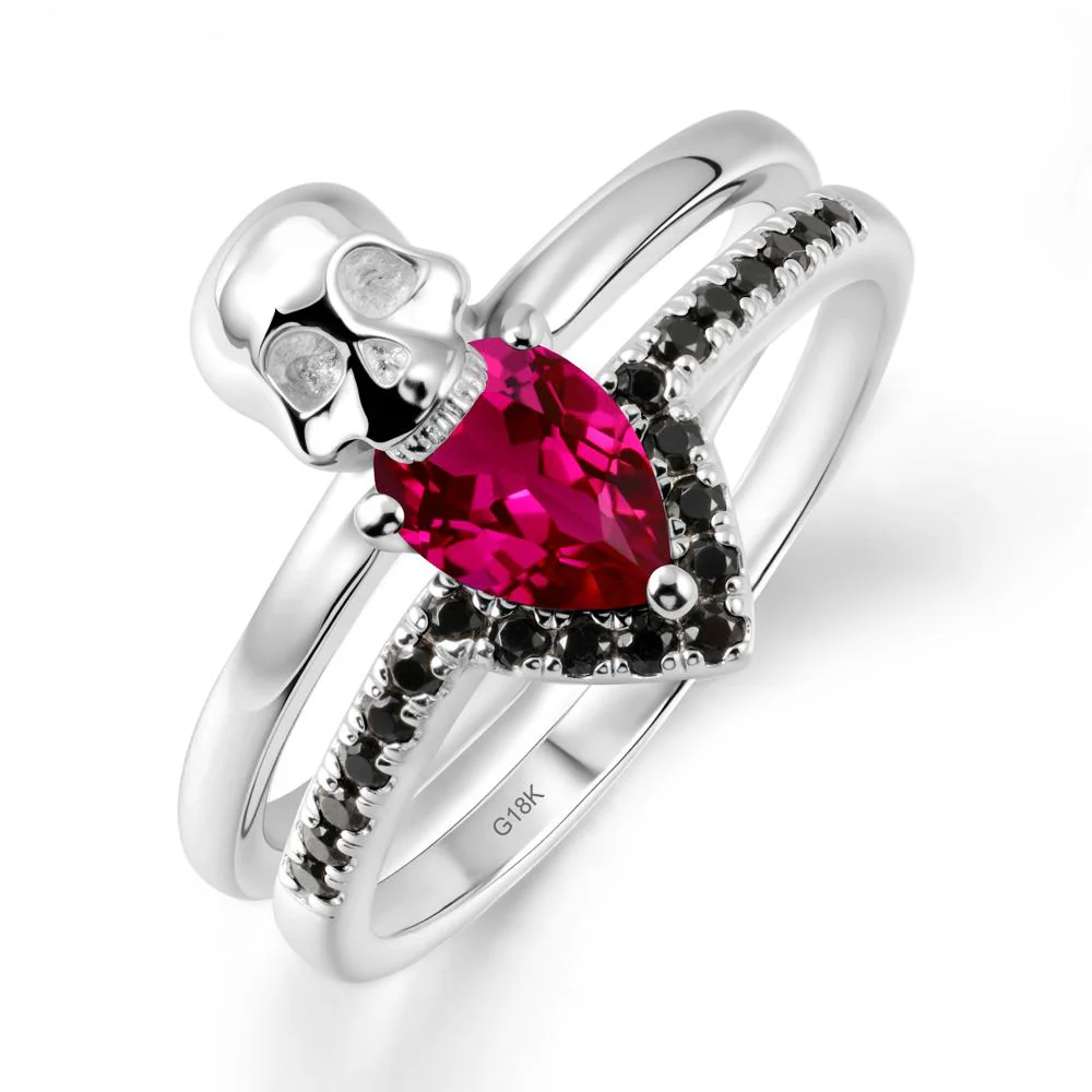 Pear Shaped Ruby and Black Spinel Halloween Ring - Image 6
