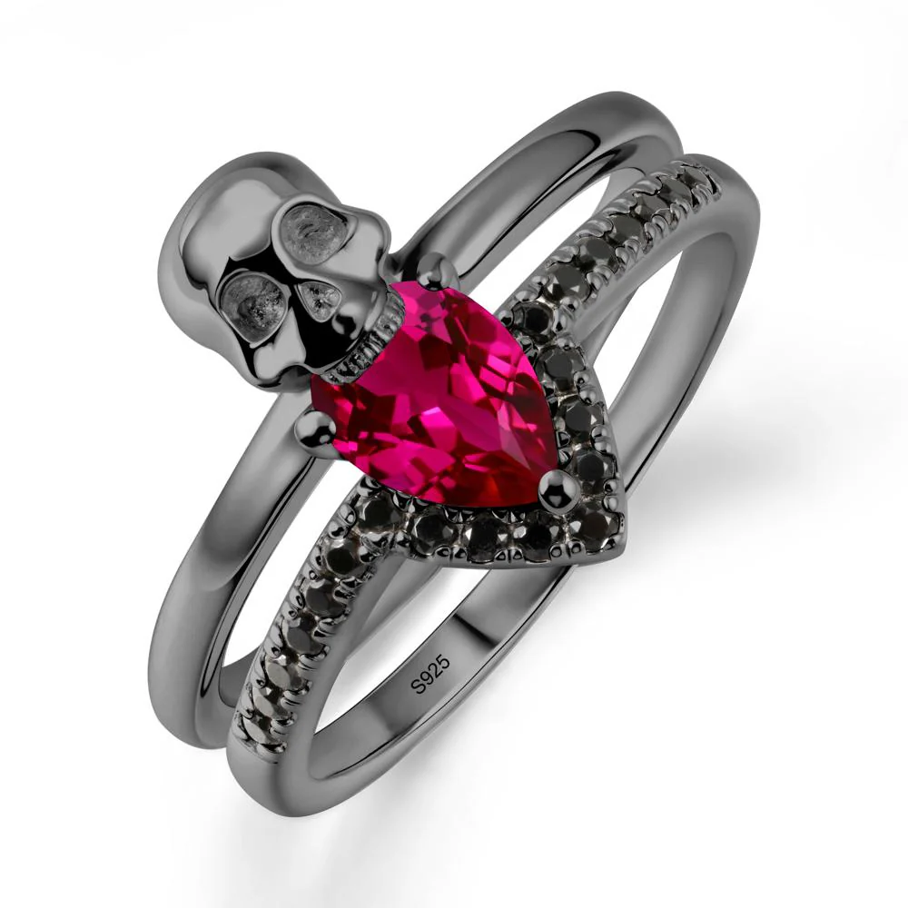 Pear Shaped Ruby and Black Spinel Halloween Ring - Image 8