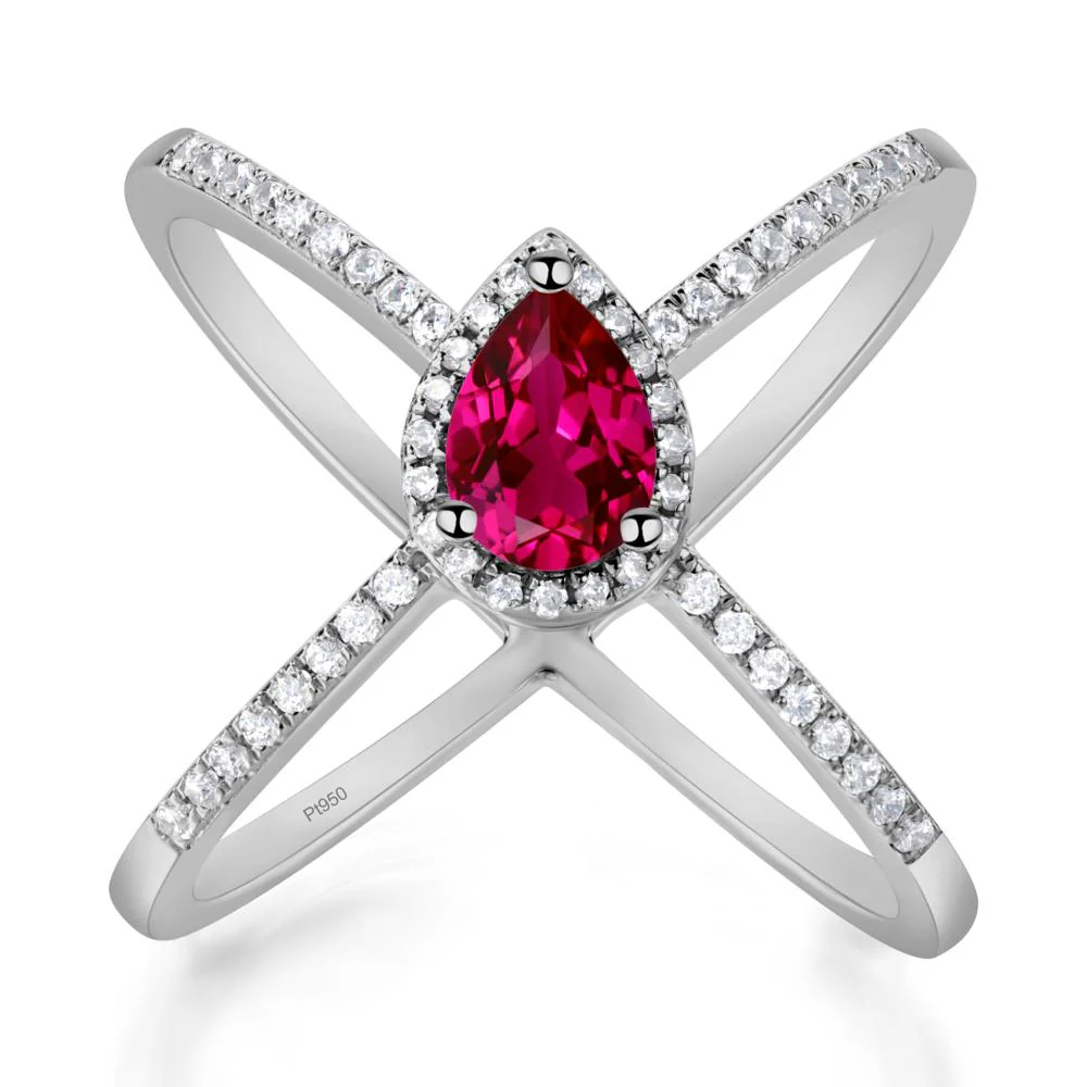 Pear Shaped Ruby Criss Cross Ring