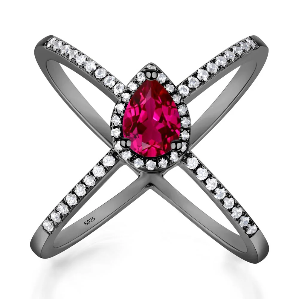 Pear Shaped Ruby Criss Cross Ring - Image 2