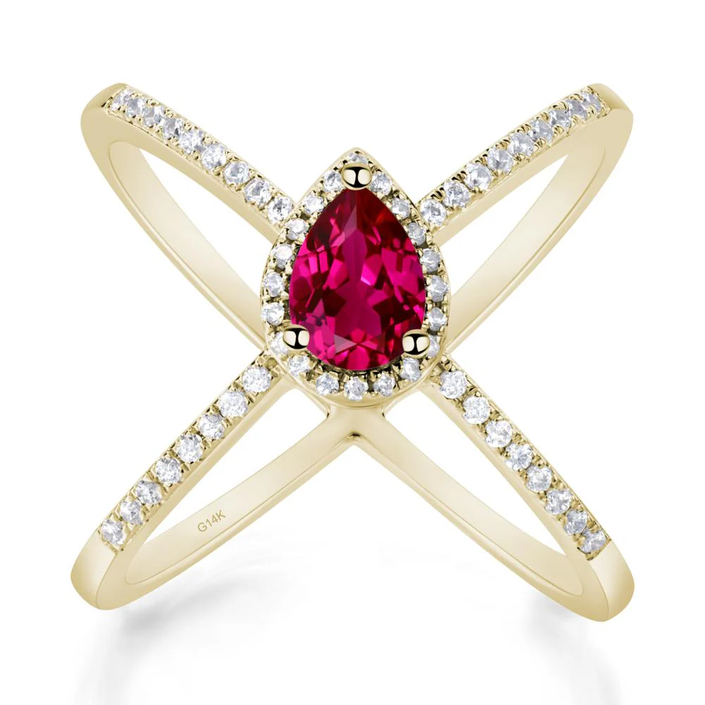 Pear Shaped Ruby Criss Cross Ring - Image 4