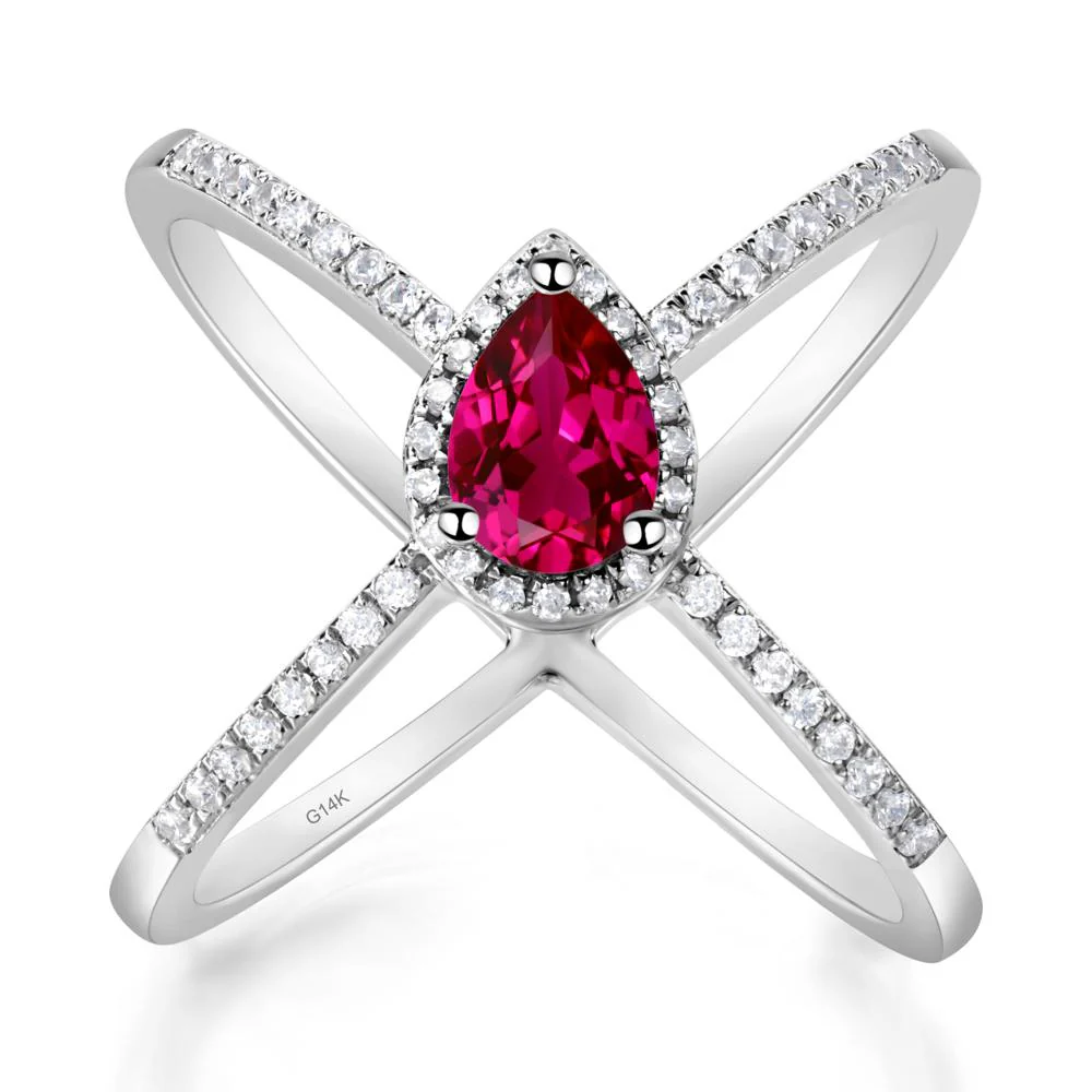 Pear Shaped Ruby Criss Cross Ring - Image 5
