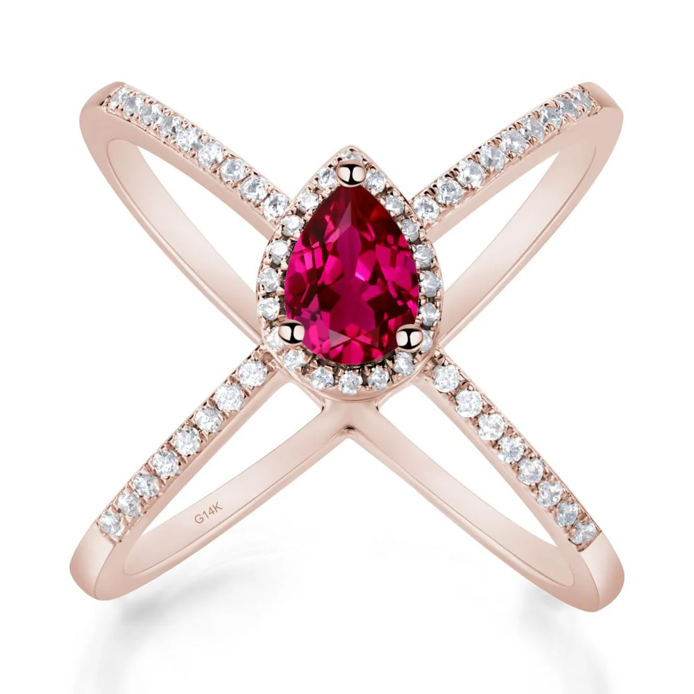 Pear Shaped Ruby Criss Cross Ring - Image 6