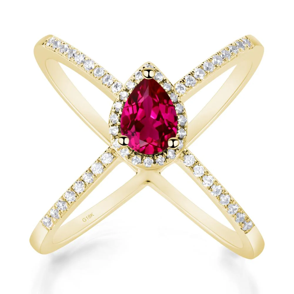 Pear Shaped Ruby Criss Cross Ring - Image 8