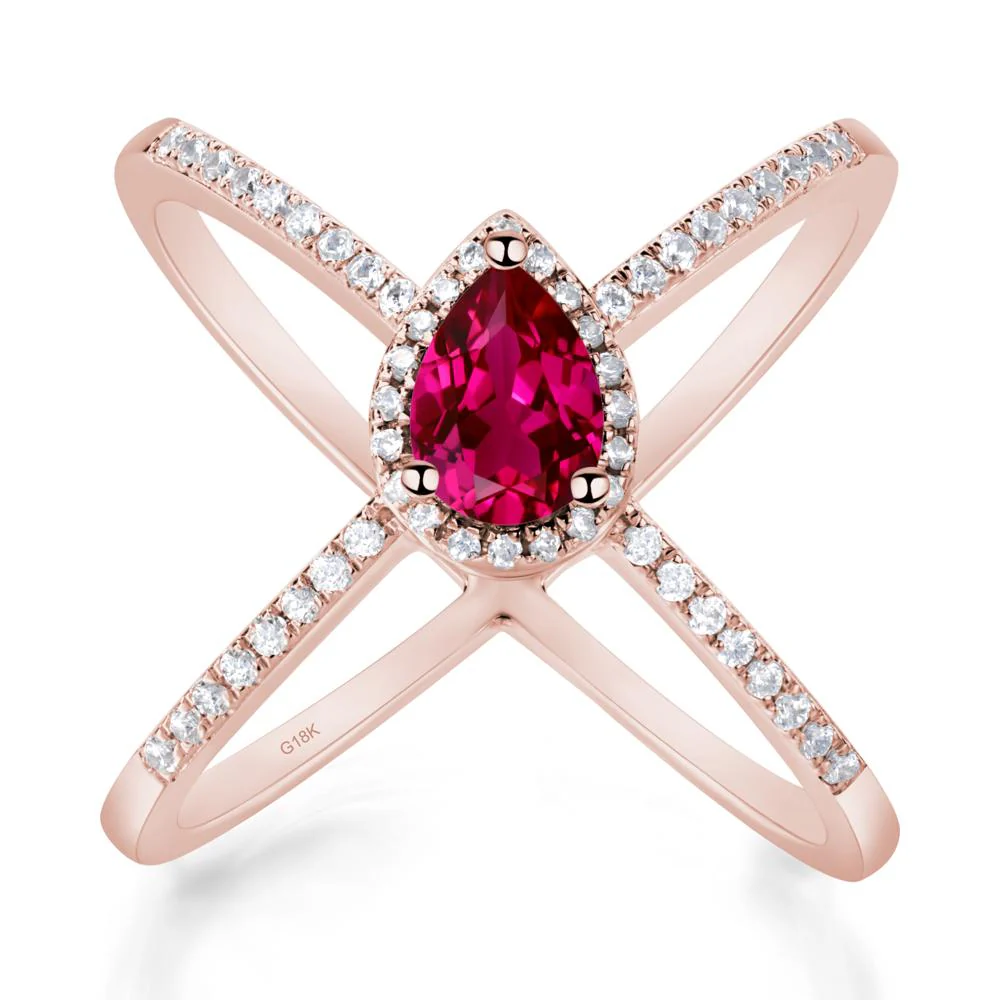 Pear Shaped Ruby Criss Cross Ring - Image 9