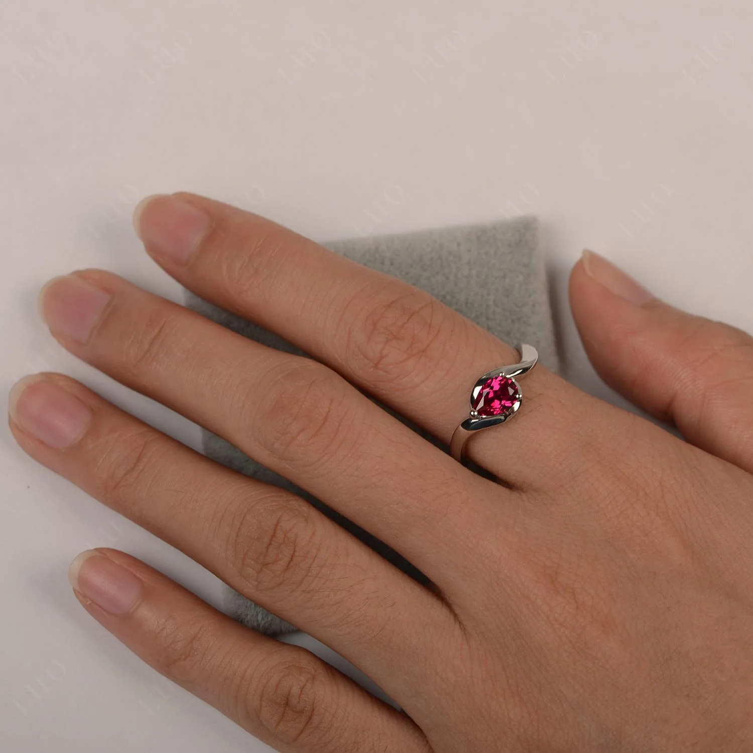 Pear Shaped Ruby East West Solitaire Ring - Image 12