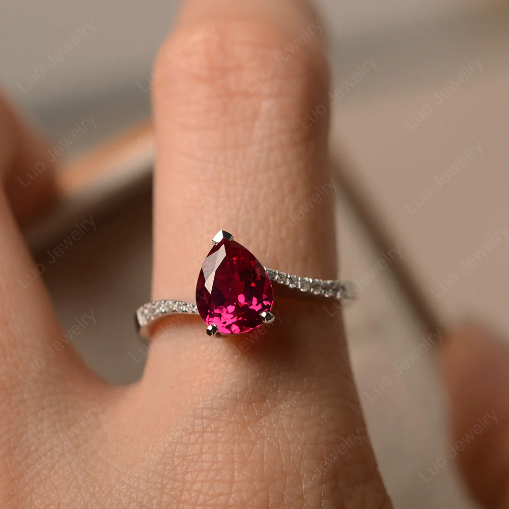 Pear Shaped Ruby Bypass Ring - Image 5