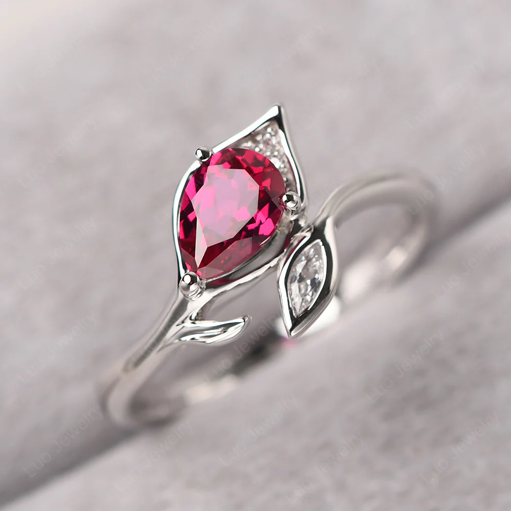 Ruby Leaf Design Ring - Image 2
