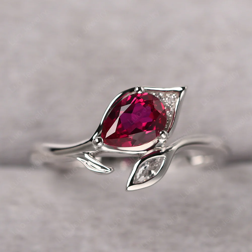 Ruby Leaf Design Ring - Image 3