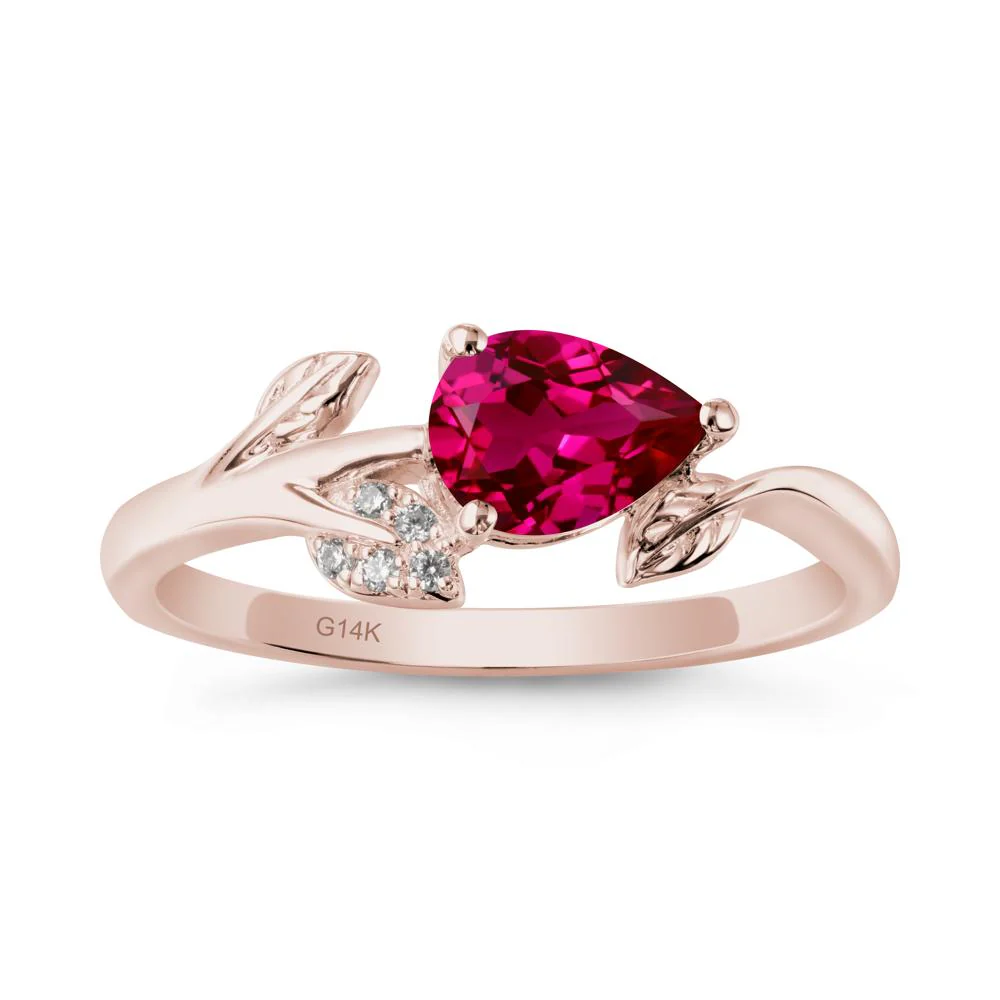 Pear Shaped Ruby Leaf Ring