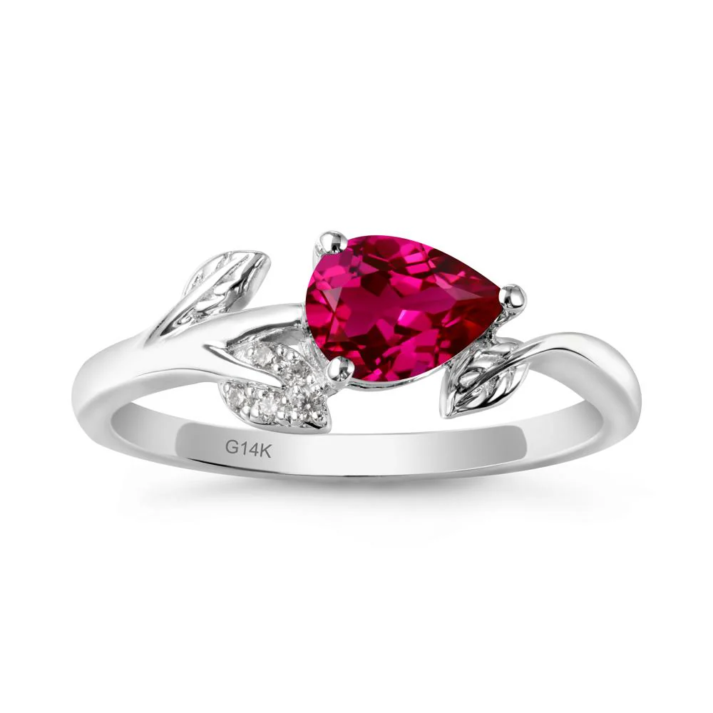 Pear Shaped Ruby Leaf Ring - Image 2