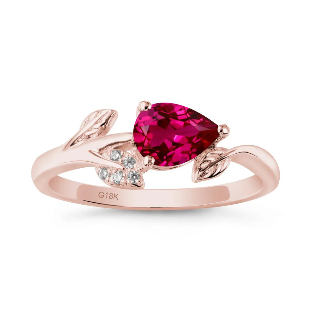 Pear Shaped Ruby Leaf Ring - Image 4