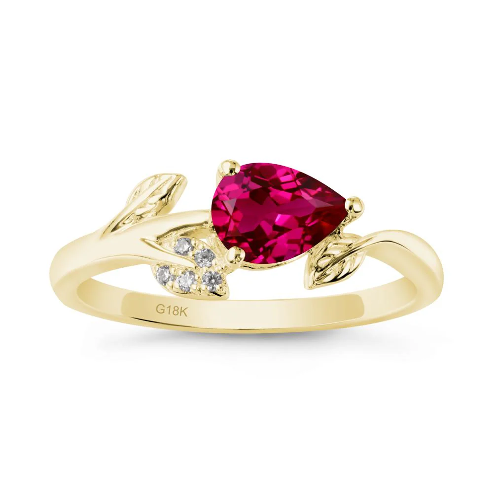 Pear Shaped Ruby Leaf Ring - Image 6