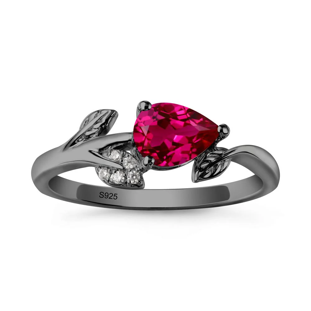 Pear Shaped Ruby Leaf Ring - Image 7