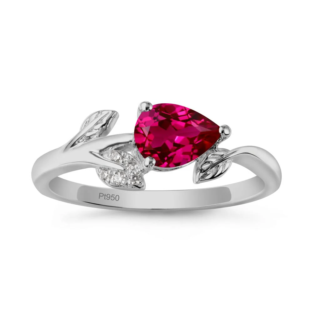 Pear Shaped Ruby Leaf Ring - Image 8
