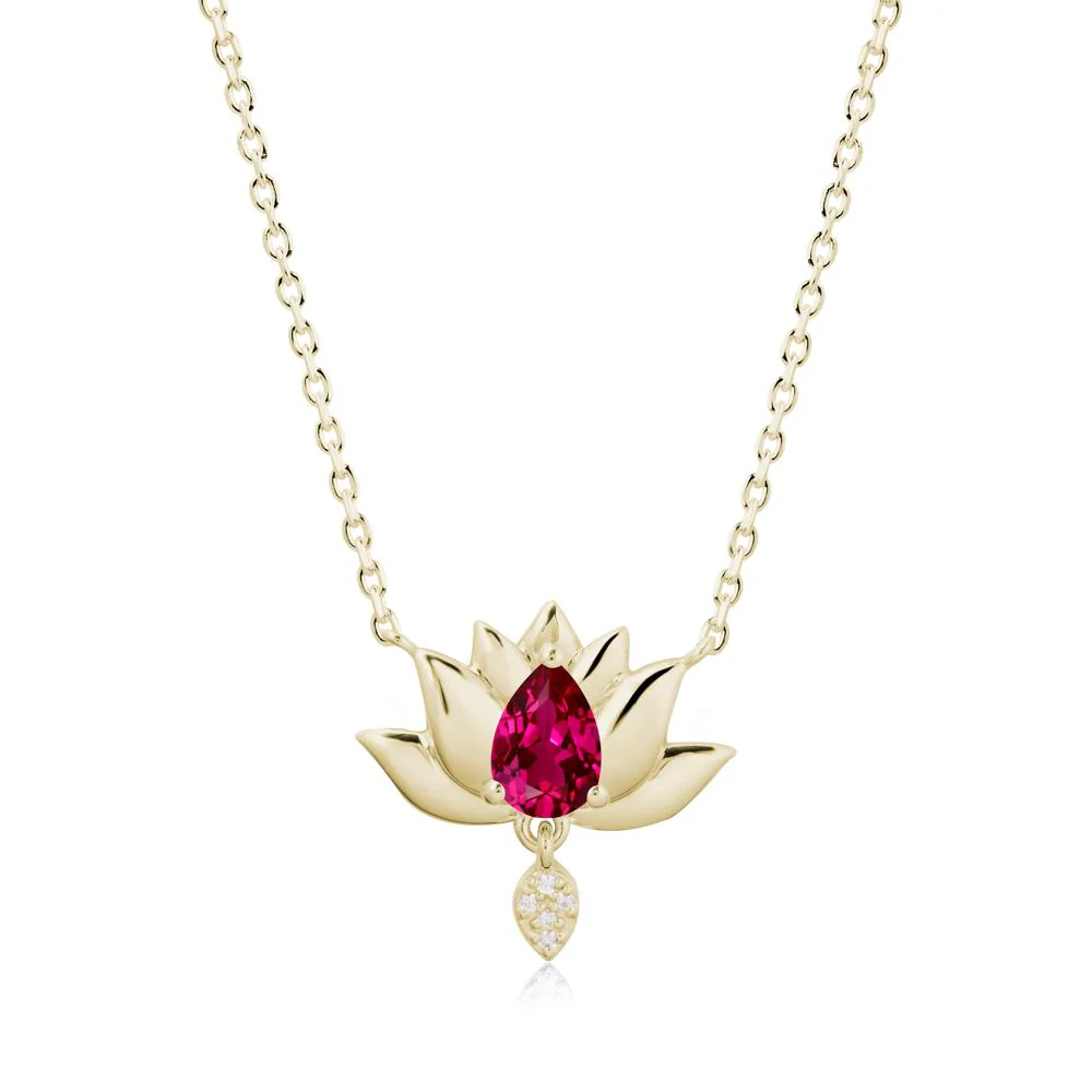 Pear Shaped Ruby Lotus Flower Pendant - Image 4